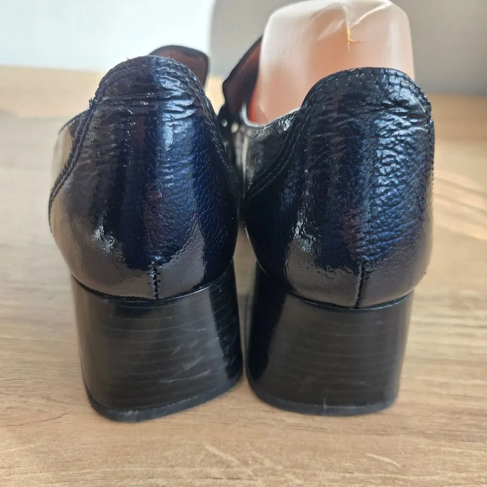 Hispanitas Charlize Blue Patent Leather Loafers 37/6-6.5‎ Chain Detail 2